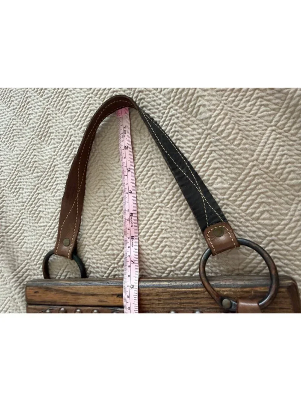 Artisan Made Vintage Womens Leather Wood Frame Studded Hand/Shoulder Bag Boho